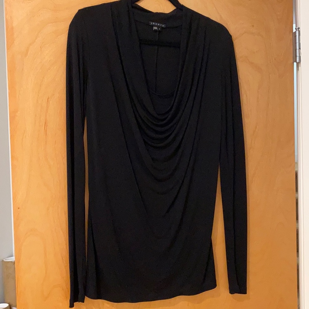 Theory Black long sleeve Top with drape neck